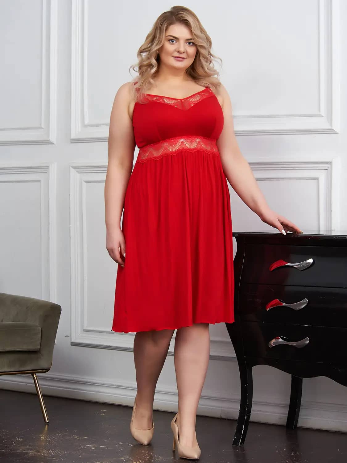 Ночная сорочка Mode Nova красного цвета, артикул 9001/3, размеры от L до 6XL. Оптовые поставки по РФ